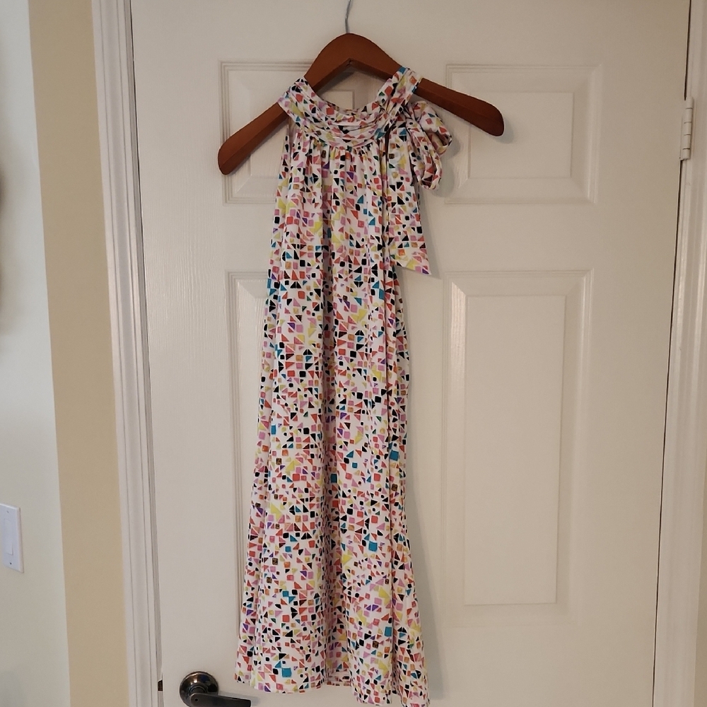 Ce Ce Colorful Print Halter Dress with Ruffle Neckline